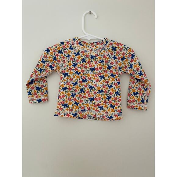 Tea Collection Long Sleeve Baby Girls Rashguard 6-9M Floral Swim Sun Protection - Picture 1 of 8